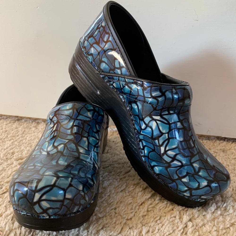 Funky Blue Patterned Dansko Clog Size 38